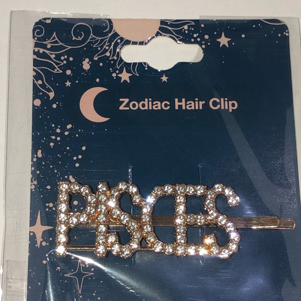 Gold plated zodiac pisces‎ horoscope crystal Bedazzled bling hairclip jewelry